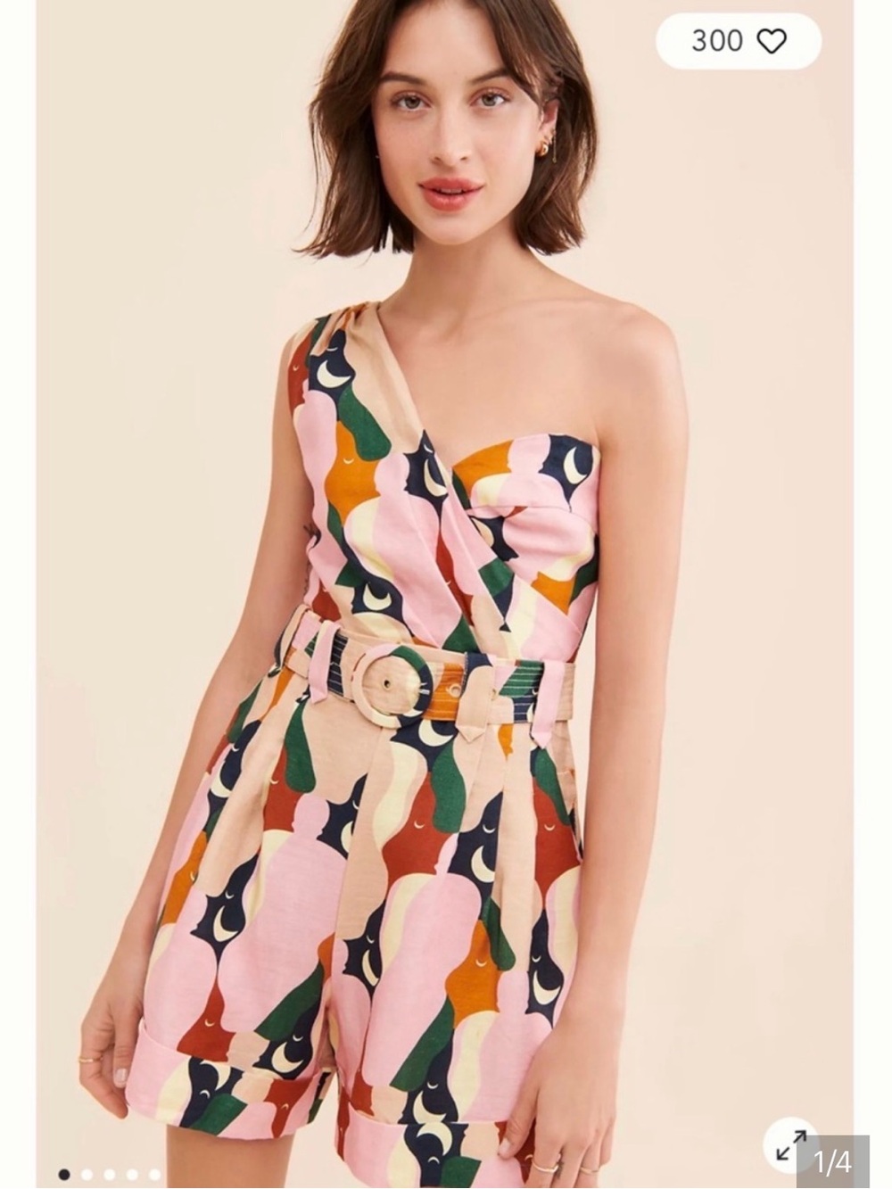 FARM Rio The Kiss Multicolor One Shoulder Romper XS NWT